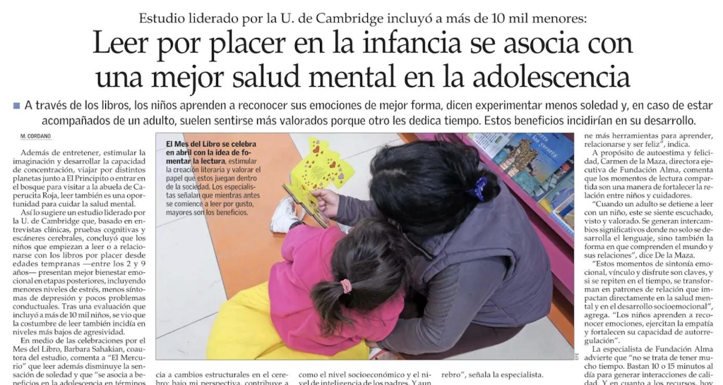 Leer por placer en la infancia se asocia con una mejor salud mental en la adolescencia